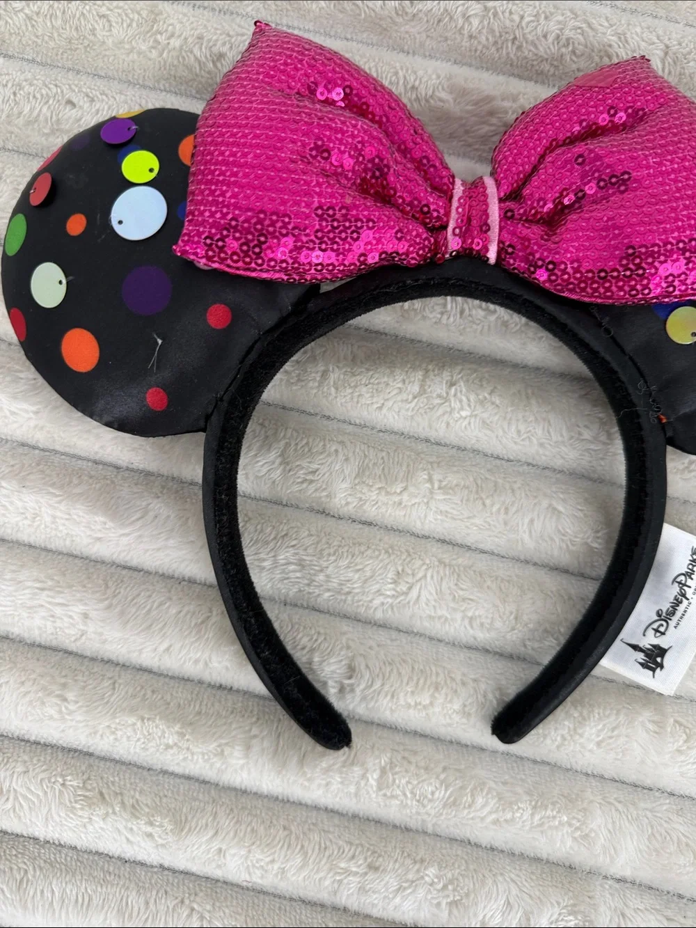 Disney Parks Minnie Mouse Polka Dot Ears with Pink Sequin Bow